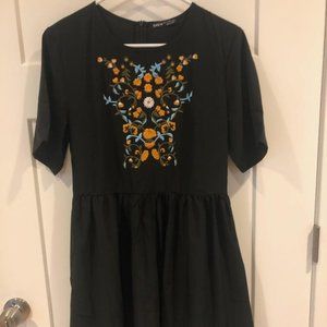 Shein Floral Embroidered Black Dress